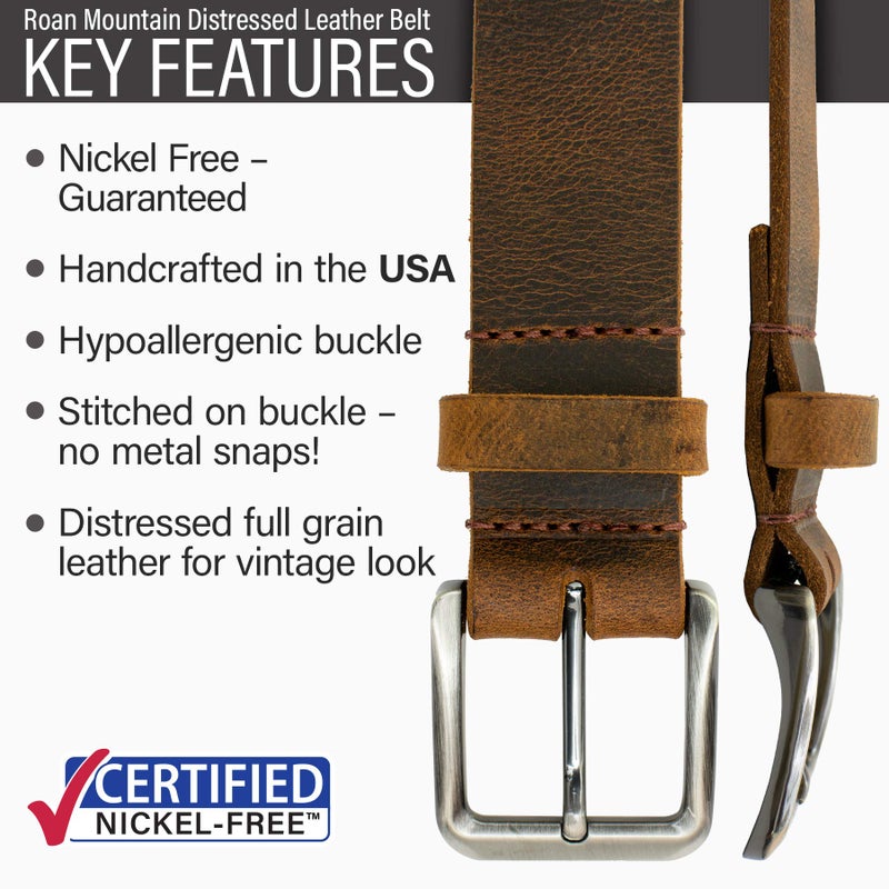Nickel Smart Roan Mountain Brown Leather Belt - Distressed 32 "" - Image 3